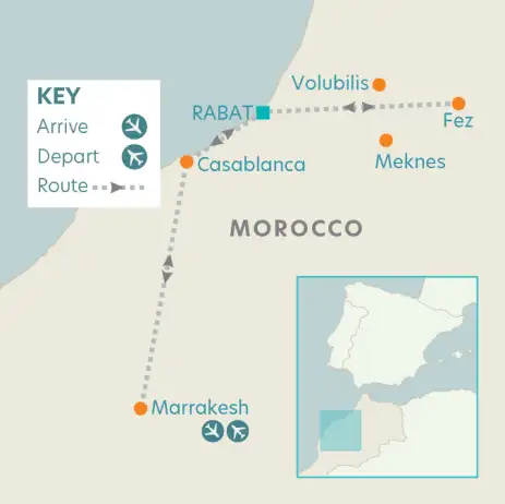 Airline map of arrivals and departures in Morocco