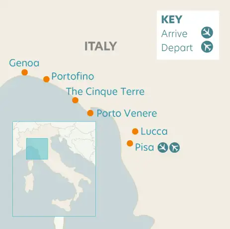 Airline map of arrivals and departures in Italy