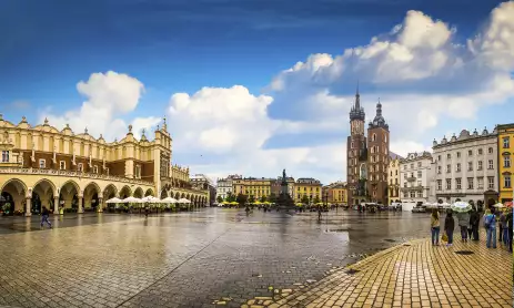 Krakow City with ancient architecture buildings in Poland
