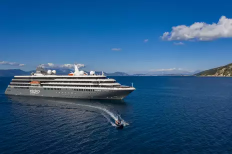 Exterior shot of the World Voyager ship at sea